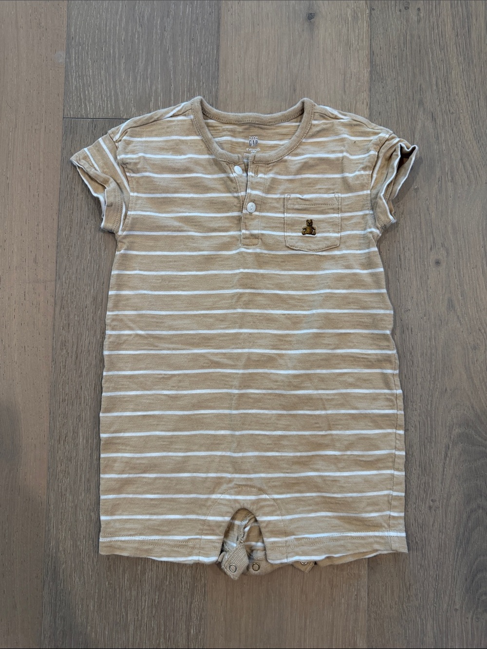 GAP Beige and White Striped Baby One-Piece Romper